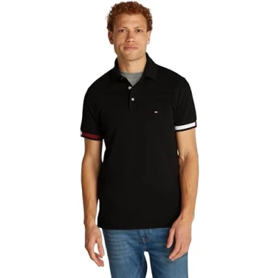 Abbildung von Tommy Hilfiger FLAG CUFF SLIM Poloshirt, Herren, Größe: Large, Black