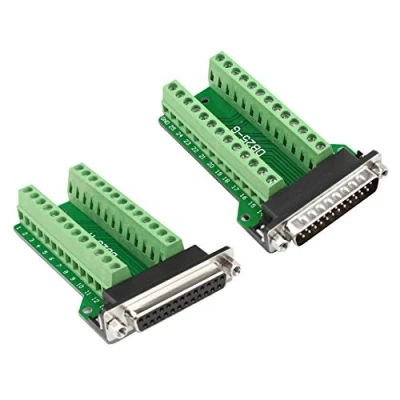 Abbildung von Futheda DB25 D SUB Stecker und Buchse Breakout Board Connector 25 Pin 2 reihiger Adapter RS232 lötfreie Leiterplatte auf Terminalblock Signalmodul mit Rändelschrauben