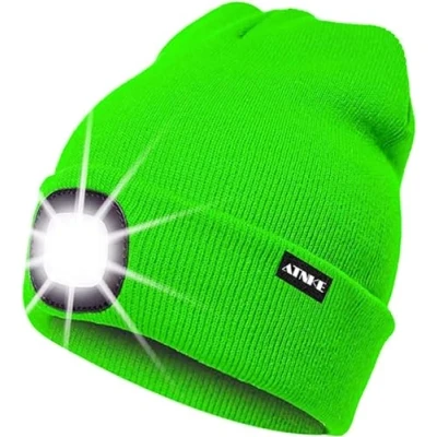 Abbildung von ATNKE LED Beleuchtete Mütze,Wiederaufladbare USB Laufmütze mit Licht Extrem Heller 4 Lampe Winter Warme Stirnlampe für Herren und Damen Geschenke/Fluorescent Green
