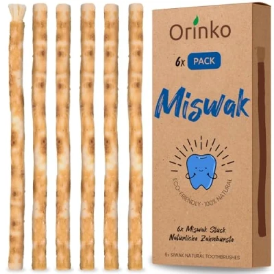 Abbildung von 100% Natürliche Miswak Zahnbürste für Weiße Zähne und Mundhygiene Umweltfreundliche Siwak Holz Frischen Atem Set aus 6 Nachhaltigen Zahnreinigungsstäben ORINKO