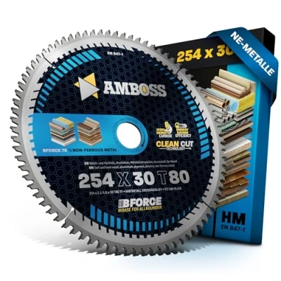 Abbildung von HM Kreissägeblatt 254x30 Z80 Trapez Flachzahn für Aluminium. AMBOSS WERKZEUGE® Sägeblatt 254mm komp. zu Bosch GTS 10. PTS 100 T.GTS 254 Einhell TE TS T. TC 2225 U Holzstar TKS Ryobi