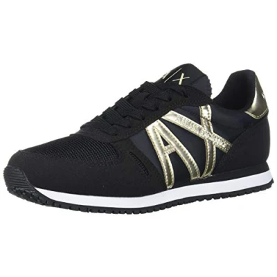 Abbildung von Armani Exchange Damen Retro Running Sneakers Hallenturnschuh, Schwarz und Gold, 39 EU