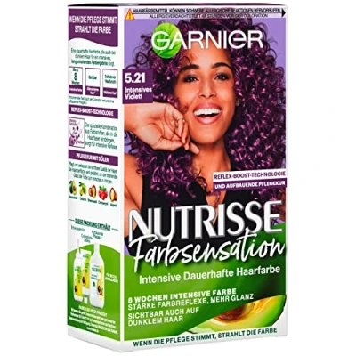 Abbildung von Garnier Nutrisse Pflegende Intensivtönung mit nährenden Fruchtölen, Coloration 8 Wochen Halt, Farbsensation Haarfarbe, 5.21 Intensives Violett