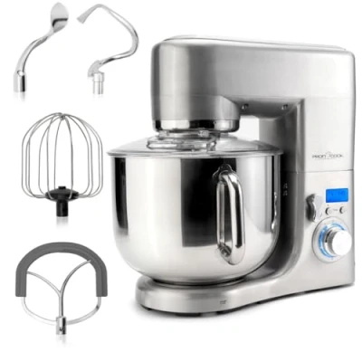 Abbildung von ProfiCook® Küchenmaschine mit XXXL Edelstahlschüssel Rühgerät 10L 1500W Motor Knetmaschine inkl. Haken &amp; Schneebesen Teigknetmaschine Spritzschutz Nachfüllöffnung PC KM 1096