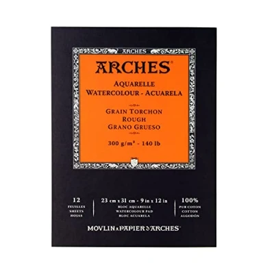 Abbildung von Arches 1795102 Aquarellpapier im Block (23 x 31 cm, Kopfgeleimt, 300g/m² Feinkorn) 12 Blatt naturweiß