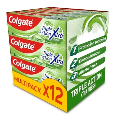 Abbildung von Colgate Triple Action Xtra Fresh Zahnpasta, Packung mit 12 x 75 ml, Zahnpasta Fluor, Schutz gegen Karies, hilft bei der Erhaltung weißer Zähne, frischer Atem für die ganze Familie