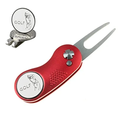 Abbildung von Kofull Golf Pitchgabel +2 ballmaker Switchblade grün Reparaturgabel tragbar und klappbar, 1 Stück, rot