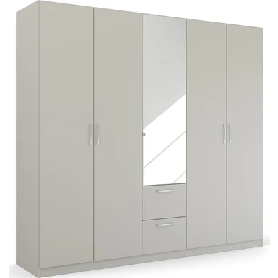Abbildung von Rauch Möbel Pure by Quadra Spin Schrank Drehtürenschrank, Grau, 5 trg. mit Spiegel, inkl. 3 Kleiderstangen, Einlegeböden, 2 Schubkästen, BxHxT 226x210x54 cm