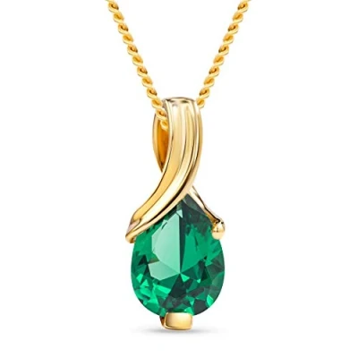 Abbildung von MIORE Halskette Damen mit Smaragd im Tropfenschliff (0.68 Ct) Kettenhänger aus 14 Karat Gelbgold (585) in Krappennfassung Klassischer Schmuck für Gold edler Schmuckschachtel (45 cm)