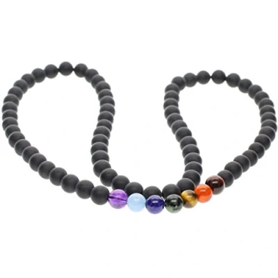 Abbildung von COAI Schwarzer Onyx Chakra Halskette mit 7 Chakren Kristall Perlenkette für Damen Herren