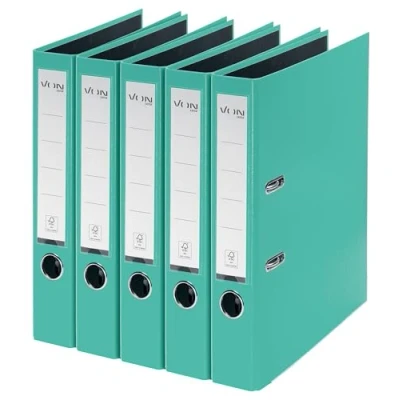 Abbildung von VON Leitz 5er Pack Ordner A4, Karton mit Kunststoffeinband, 50 mm Rückenbreite, Für 350 Blatt, FSC zertifizierter Karton, Schule, Studium &amp; Haushalt, Mintgrün, 10561051