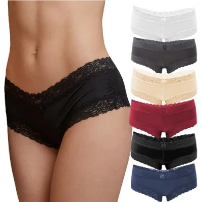 Abbildung von Fabio Farini 6er Pack Damen Panties Hipster mit verführerischen Spitzendetails Frauen Unterhosen Brazilian Slips Brasil Spitze Set Unterwäsche Multifarb 44 46