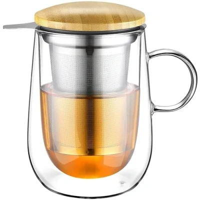 Abbildung von glastal 430ml Doppelwandige Glas Teetasse mit Metallsieb Teeglas Teebecher aus Borosilikat Tasse