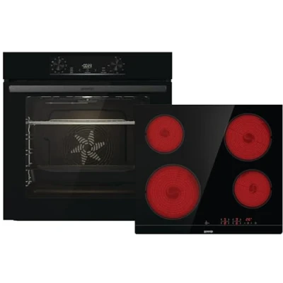 Abbildung von Gorenje Einbaubackofen Set Jump Aqua/C mit Glaskeramik Kochfeld / 77L Heißluft/AuquaClean/Pizzamode 300C/PerfectGrill/Gratin/EcoClean Email/Glaskeramik Kochfeld/schwarz