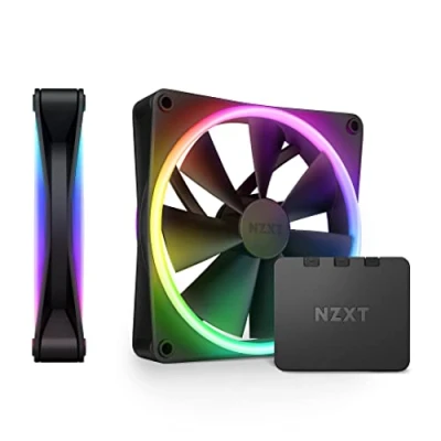 Abbildung von NZXT F140 RGB Duo Twin Pack 2 x 140mm doppelseitiger Lüfter mit Controller 20 einzeln adressierbare LEDs Ausgeglichener Airflow und statischer Druck Schwarz