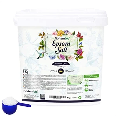 Abbildung von Nortembio Epsom Salz 6 Kg. Konzentrierte Quelle von Natürlichem Magnesium. 100% Reines Badesalz, Keine Zusatzstoffe. Muskelentspannung und Guter Schlaf. Inklusive E Book.