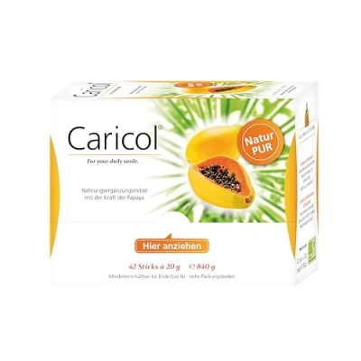 Abbildung von Caricol 100% natürliche Inhaltsstoffe in Bio Qualität Mit Papain Einfach zu dosieren 42 Sticks á 20 g (840 g)