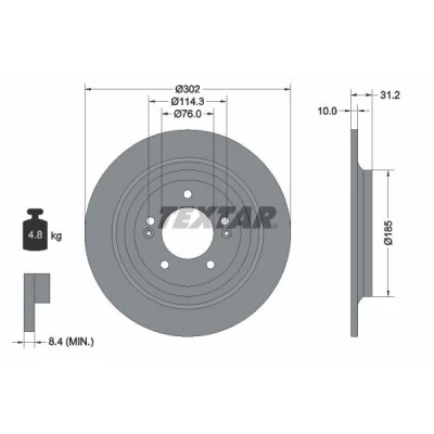Abbildung von TEXTAR PRO 92293403 Bremsscheibe 302 10 05/07 114,3 voll beschichtet ohne Radlager, Radbefestigungsbolzen, Radnabe HYUNDAI: ix35, Tucson