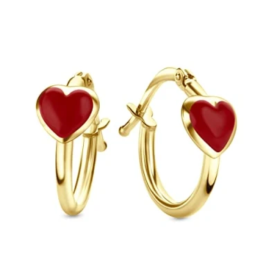 Abbildung von Miore Kinderschmuck rote Herz Creolen Ohrringe aus Gelbgold 9 Karat /375 Gold