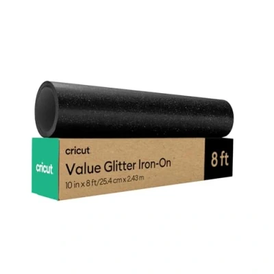 Abbildung von Cricut Value Glitter Bügelfolie Schwarz 25,4 cm x 243,8