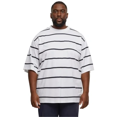 Abbildung von Urban Classics Oversized Sleeve Modern Stripe Tshirt print, Herren, Größe: Large, White navy