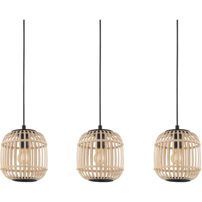 Abbildung von Eglo 43217 NATURE Pendelleuchte BORDESLEY Stahl schwarz, Holz natur E27 3X28W L:91cm B:21cm H:110cm dimmbar