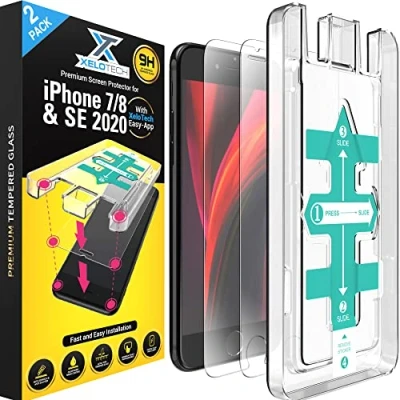 Abbildung von XeloTech Schutzglas für iPhone SE (2022/2020), 8/7 mit Schablone hohe Passgenauigkeit Unterstützt 3D Touch 2 Stück