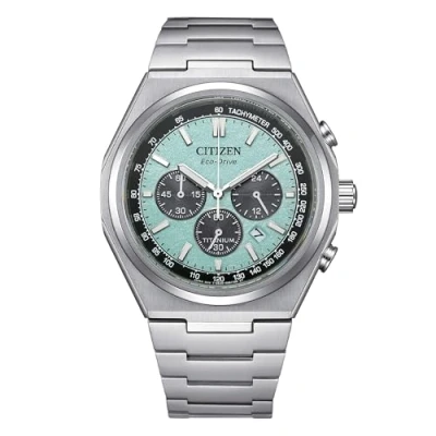Abbildung von Citizen Chrono Super Titanium turquoise background CA4610 85M Eco Drive men&#039;s watch