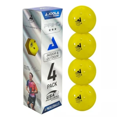 Abbildung von JOOLA Pickleball Primo Balls 3 Sterne hochwertige Outdoor und Indoor Spiel Bälle mit USAPA Zertifizierung, 26 Gramm, 74 mm Durchmesser, gelb, 4 St.