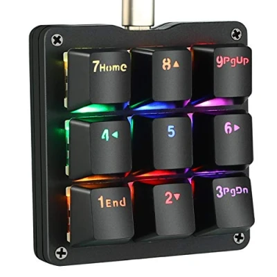 Abbildung von Koolertron Makro Tastatur Programmierbare Tastatur, LED Hintergrundbeleuchtung Tragbare Mini Mechanische Gaming OSU, mit 9 voll Tasten(Black/RGB Backlit/Blue Switches)