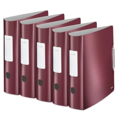 Abbildung von Leitz Qualitäts Ordner 180 Active Style, 5er Pack, A4, Granat Rot, Abgerundeter Rücken mit 8,2 cm Rückenbreite, Gummibandverschluss, Leichtes Polyfoam, 11080028