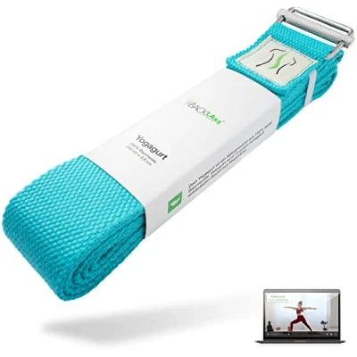 Abbildung von BACKLAXX ® Yoga Gurt Baumwolle (petrol) Nachhaltiges Zubehör Set, Yogagurt 250 cm lang mit praktischem Verschluss aus Metall Set ideal für Yoga, Pilates und Dehnen inkl. Anwendungsvideo