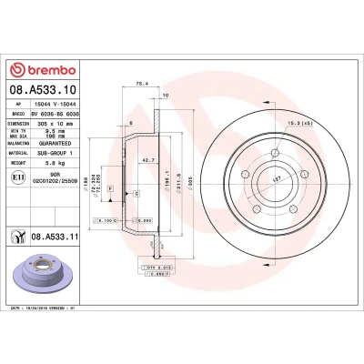 Abbildung von BREMBO COATED DISC LINE 08.6768.11 Bremsscheibe 276 10 5 voll beschichtet mit Schrauben ALFA ROMEO: 166