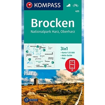 Abbildung von KOMPASS Wanderkarte 455 Brocken, Nationalpark Harz, Oberharz 1:25.000: 3in1 Wanderkarte, mit Aktiv Guide inklusive Karte zur offline Verwendung in der App. Fahrradfahren.
