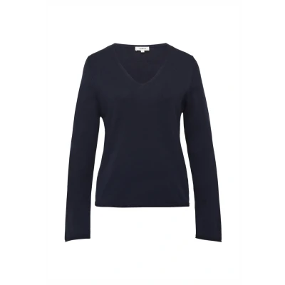 Abbildung von s.Oliver Feinstrickpullover mit V Ausschnitt und Rollkante am Saum Navy 38