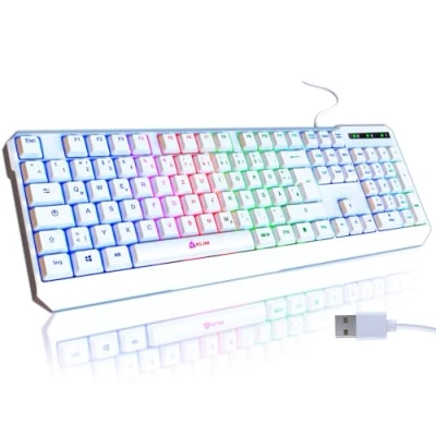 Abbildung von KLIM Chroma Gaming Tastatur QWERTZ DEUTSCH mit Kabel USB + Langlebig, Ergonomisch, Wasserdicht, Leise Tasten RGB Gamer für PC Mac Xbox One X PS4 Neue 2024 Version Weiß