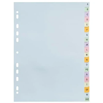 Abbildung von Exacompta Ref. 2621E 1 Register aus Pastellkarte 170 g/m² Forever mit 20 alphabetischen Drucktasten von A bis Z Format zum Ordnen A4 Maße: 22,5 x 29,7 cm verschiedene Pastellfarben