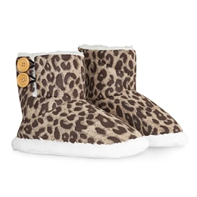Abbildung von DUNLOP Hausschuhe Damen Winter, Flauschige Plüsch Bootie Slippers mit Memory Foam und rutschfester Sohle (Tierdruck, 38 EU)