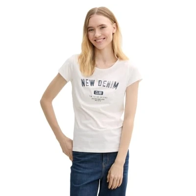 Abbildung von TOM Tailor Denim SLIM Sporty Printed TEE Tshirt print, Damen, Größe: Small, Off white