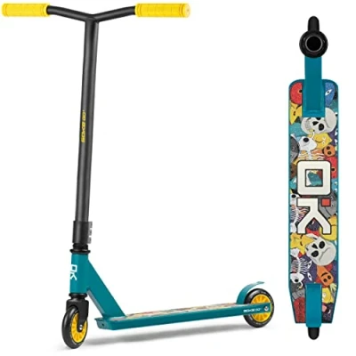Abbildung von SOKE Stunt Scooter GO! Kick mit ABEC 9 Kugellager Tretroller Trick Roller für Erwachsene und Kinder Zweirad Freestyle Cityroller 2 Räder Tragkraft 100kg (Blau, Gelb)