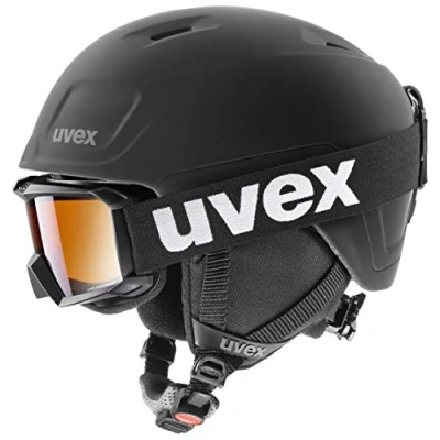 Abbildung von uvex heyya pro set leichter Skihelm &amp; Skibrille für Kinder individuelle Größenanpassung beschlagfrei black 51 55 cm