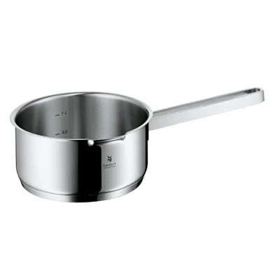 Abbildung von WMF Function 4 Stielkasserolle ohne Deckel 16cm, Kochtopf klein 1,4l, Milchtopf Induktion, Cromargan Edelstahl poliert, Abgießfunktionen, Innenskalierung, rot