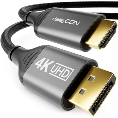 Abbildung von deleyCON 1m 4K DisplayPort 1.2 auf HDMI 2.0 Kabel mit Aluminium Stecker 4K@60Hz DP Anschlusskabel Kompatibel AMD NVIDIA PC Computer Monitor Beamer Projektor
