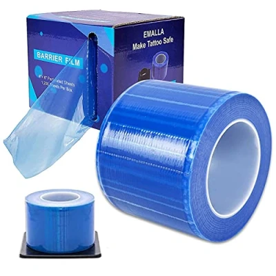 Abbildung von Barrierefolie Tatto Schutzfolie Unihubys Sperrfolien Barrierfolienrolle 1200 Blatt 4 &#039;&#039; x 6 Tattoo Dental Einweg PE mit Spender zur Abwehr von Infektionen