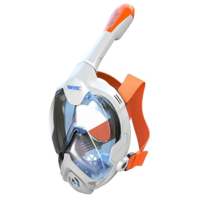 Abbildung von Seac Magica, Schnorchelmaske Vollgesichtsmaske Anti Beschlag System mit einem weichen Maskenkörper, Dry Top Schnorchel Auslassventil, weiß/orange, XS/S