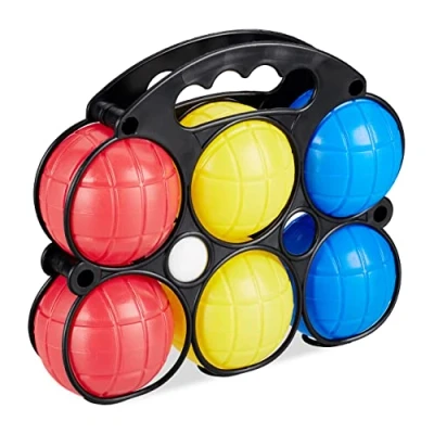 Abbildung von Relaxdays Unisex Jugend Spiel, Farben, Kunststoff, &amp; Tragekorb, Boccia Spiel 6 Petanque Kugeln in 3 Farben Kunststoff mit Zielkugel Tragekorb Boule, Bunt, H x B T ca. 19 22 7 cm EU