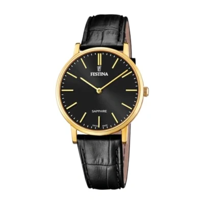 Abbildung von Festina Uhr Für Herren F20016/3 Swiss Made Gold Edelstahl Case SchwarzLeder Band