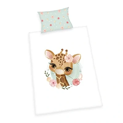 Abbildung von Giraffe Bettwäsche &quot;Made in Green&quot;, Kopfkissenbezug ca. 40x60 cm mit Hoteleinschlag, Bettbezug 100x135 leichtläufigem Markenreißverschluss, 100% Baumwolle, Renforcé
