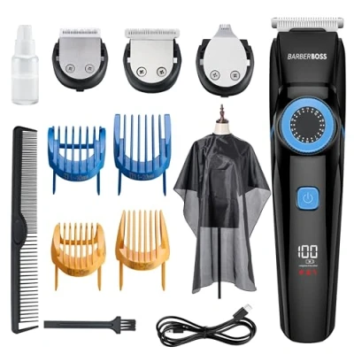 Abbildung von BarberBoss 3 in 1 Pflegeset für Herren, Haar , Bart und Detailschneider, Präzisionsrad, Schneidklingen, Ladelampe, wiederaufladbar über USB 100% wasserdicht, QR 6087