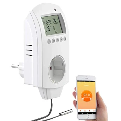 Abbildung von revolt Temperaturregler: WLAN Steckdosen Thermostat für Heizgeräte, App, Sprachbefehl, Sensor (Steckdose mit Temperatursensor, Steckdose Temperatur, Temperaturfühler Heizung)